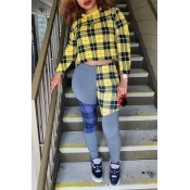Lovely Casual Plaid Print Yellow Two-piece Pants S