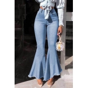 Lovely Casual Flounce Baby Blue Jeans
