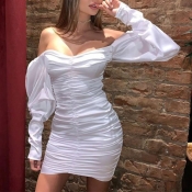 Lovely Chic Fold Design White Mini Dress