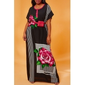 Lovely Casual Print Black Maxi Plus Size Dress