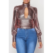 Lovely Sweet Turtleneck Rose Gold Blouse