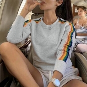 Lovely Chic Rainbow Striped Grey Sweatshirt Hoodie