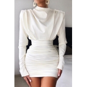 Lovely Chic Fold Design White Mini Dress