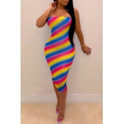 Lovely Chic Print Multicolor Mid Calf Dress