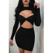 Lovely Trendy Hollow-out Black Mini Dress