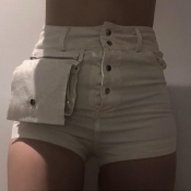 Lovely Casual Button Design White Shorts