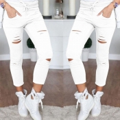 Lovely Casual Hollow-out Skinny White Pants