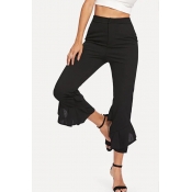 Lovely Casual Flounce Black Pants