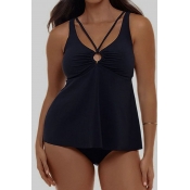 Lovely Basic Black Plus Size Two-piece Swimsuit
