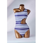 Lovely Striped Blue One-piece Swimsuit