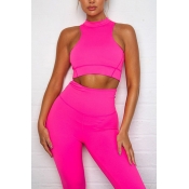 Lovely Casual Crop Top Rose Red Two-piece Pants Se