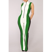 Lovely Casual Patchwork Green One-piece Jumpsuit
