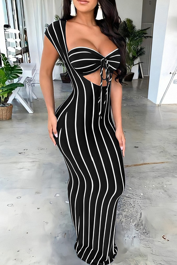 Lovely Casual Striped Black Maxi OL Dress