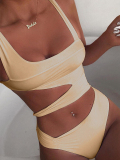 Lovely Hollow-out Apricot One-piece Swimsuit