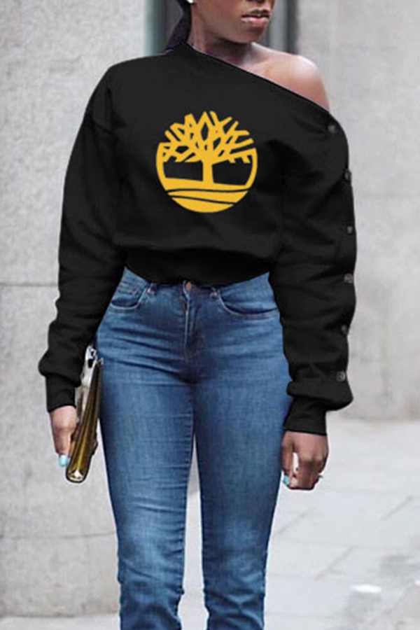 Lovely Casual Print Black Sweatshirt Hoodie