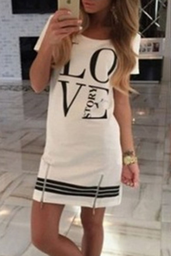 Lovely Casual Letter Print White Mini T-shirt Dress