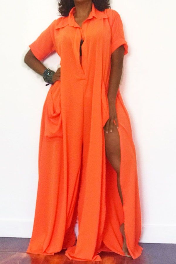 Lovely Casual Side High Slit Croci One-piece Jumpsuit