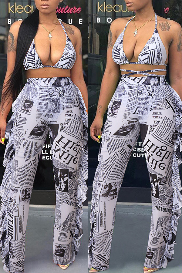Lovely Sexy Print White Two-piece Pants Set