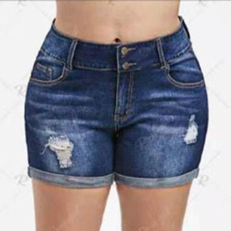 Lovely Plus Size Casual Broken Holes Deep Blue Shorts