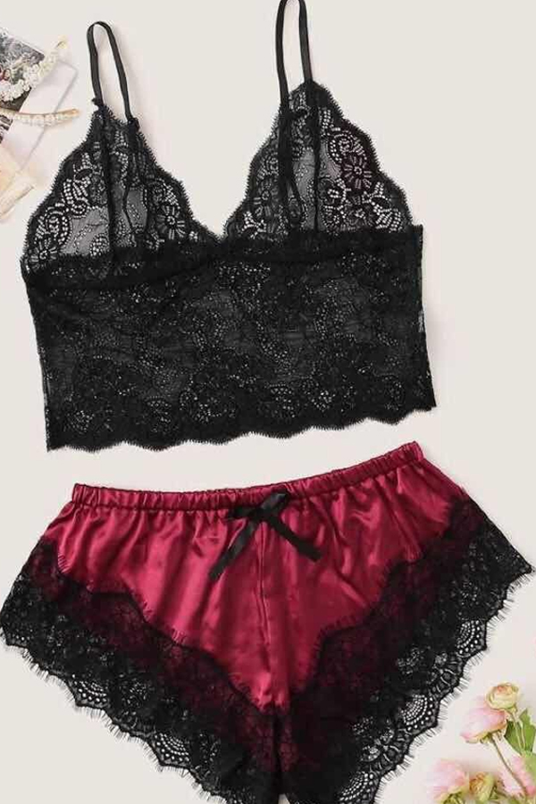 Lovely Sexy Lace Hem Red Sleepwear