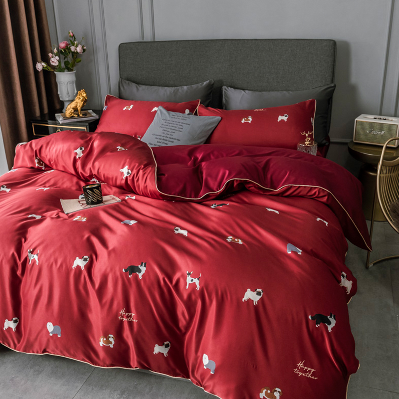 Lovely Trendy Print Bright Red Bedding Set