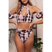 Lovely Print Purple Two-piece Swimsuit