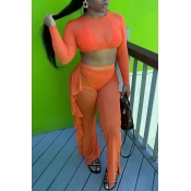 Lovely Casual Flounce Orange Two-piece Pants Set
