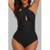 Lovely Basic Black  Plus Size One-piece Swimsuit