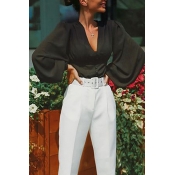 Lovely Trendy Deep V Neck Black Blouse