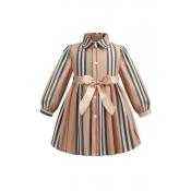 Lovely Sweet Striped Print Girl Knee Length Dress