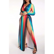 Lovely Casual Striped Multicolor Ankle Length Dres