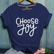 Lovely Casual Letter Print Navy Blue T-shirt