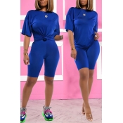 LW Trendy Basic Royalblue Two-piece Shorts Set