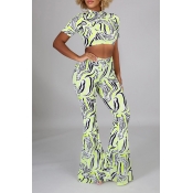 Lovely Casual Print Green Two-piece Pants Set
