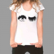 Lovely Leisure Eye Print White Plus Size T-shirt