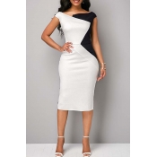 Lovely Casual Patchwork White  Knee Length  Dress