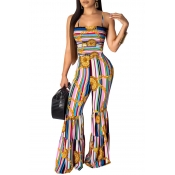 Lovely Bohemian Striped Print Blue One-piece Jumps