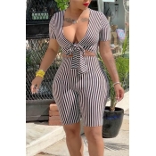 Lovely Casual Striped White One-piece Romper