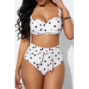 Lovely Dot Print White Bathing Suit Two-piece Swim