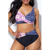 Lovely Print Purple Bathing Suit Two-piece Swimsui