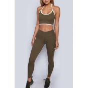 Lovely Casual Basic Skinny Green Two-piece Pants S
