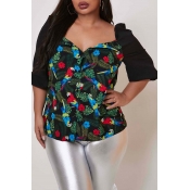Lovely Casual Print Black Plus Size Blouse