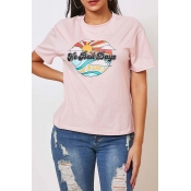 Lovely Casual O Neck  Print Pink  T-shirt