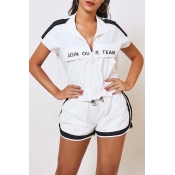 Lovely Leisure Patchwork White Two-piece Shorts Se