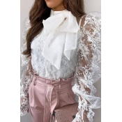 Lovely Sweet Lace See-through White Blouse