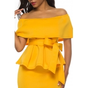 Lovely Trendy Flounce Design Yellow Blouse