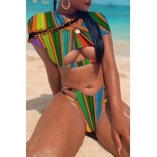 Lovely Striped Multicolor Two-piece Swimsuit