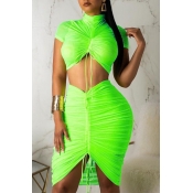 Lovely Trendy Fold Design Green Two-piece Skirt Se