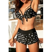Lovely Print Black Two-piece Swimsuit