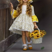 Lovely Bohemian Print Yellow Girl Knee Length Dres